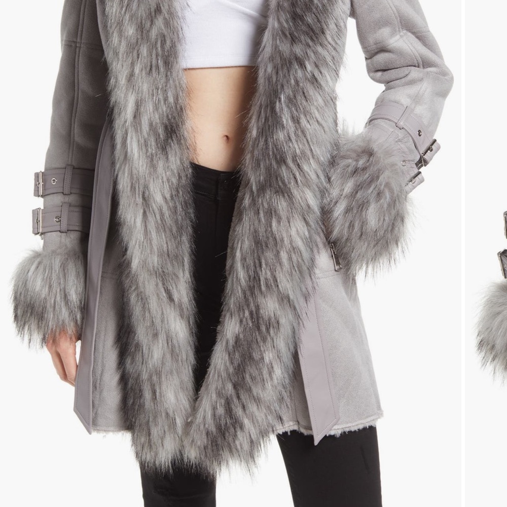 Azalea wang belted Trench Coat with Fur Trim - Picture 3 of 6